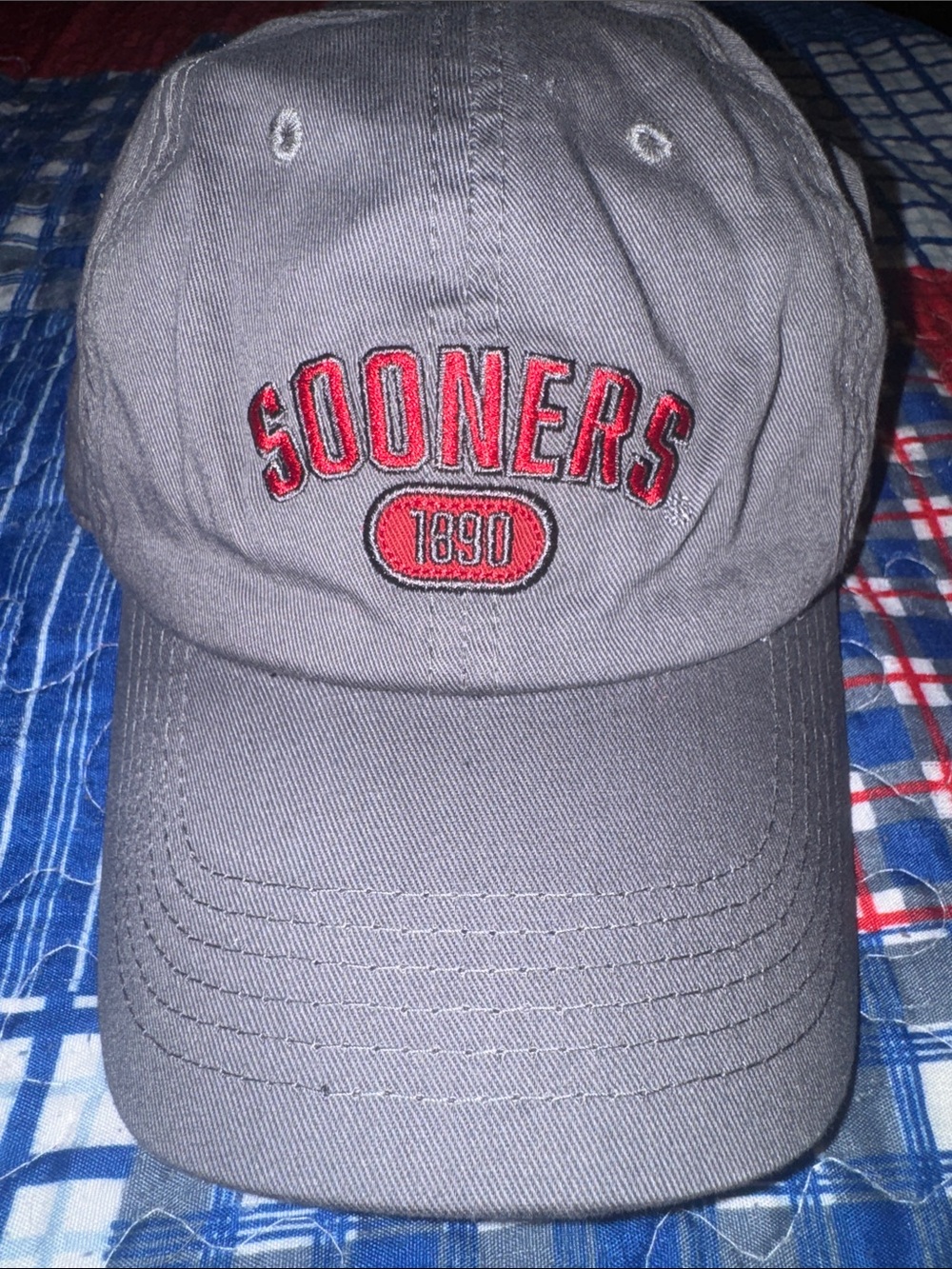 Gray Sooners Baseball Cap with Red Embroidery